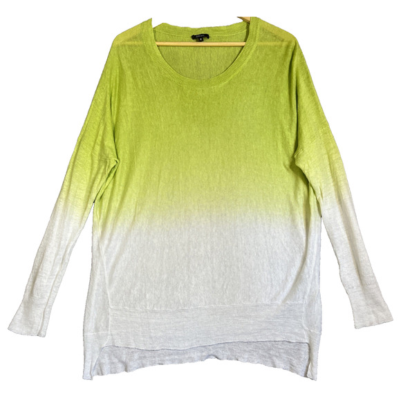 Pure Amici Linen Sweater Pullover Size Medium Ombre Green White Drop Shoulder - Picture 1 of 11
